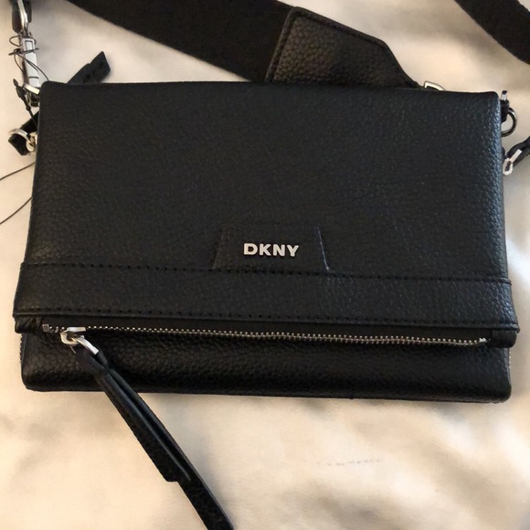 DKNY Nyra Black Pebbled Faux Leather Trifold Crossbody OS NWT - Picture 11 of 16